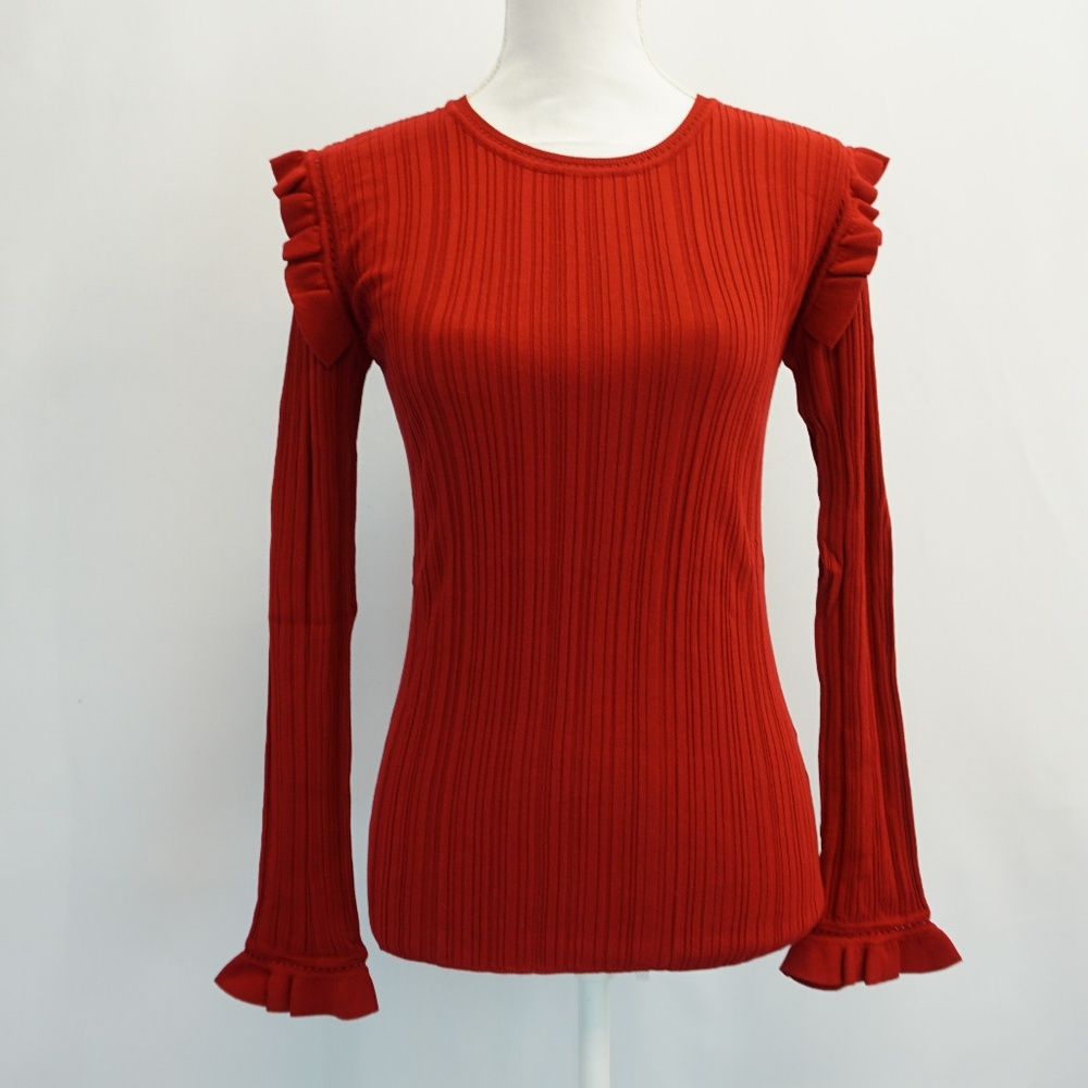 One Grey Day Ribbed Knit Ruffled Pullover Top